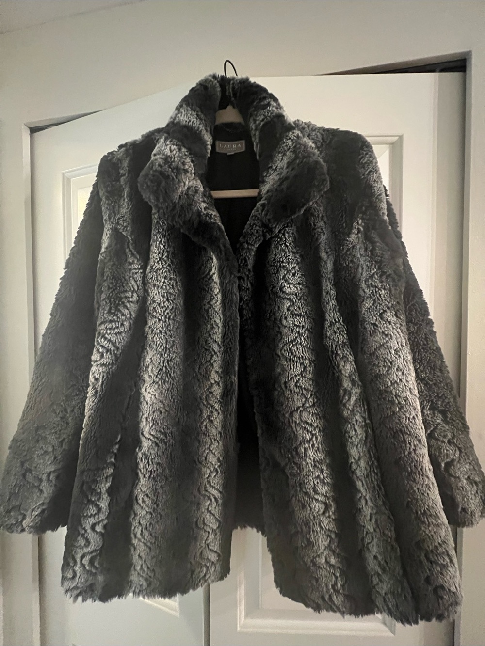 Vintage Laura Faux Fur Plush Coat - Charcoal Gray